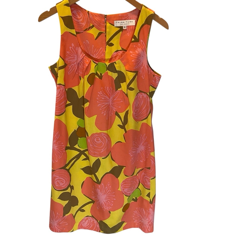 Trina Turk Los Angeles Floral Dress - Yellow Orange Pink Resortwear Cruise Sz 6